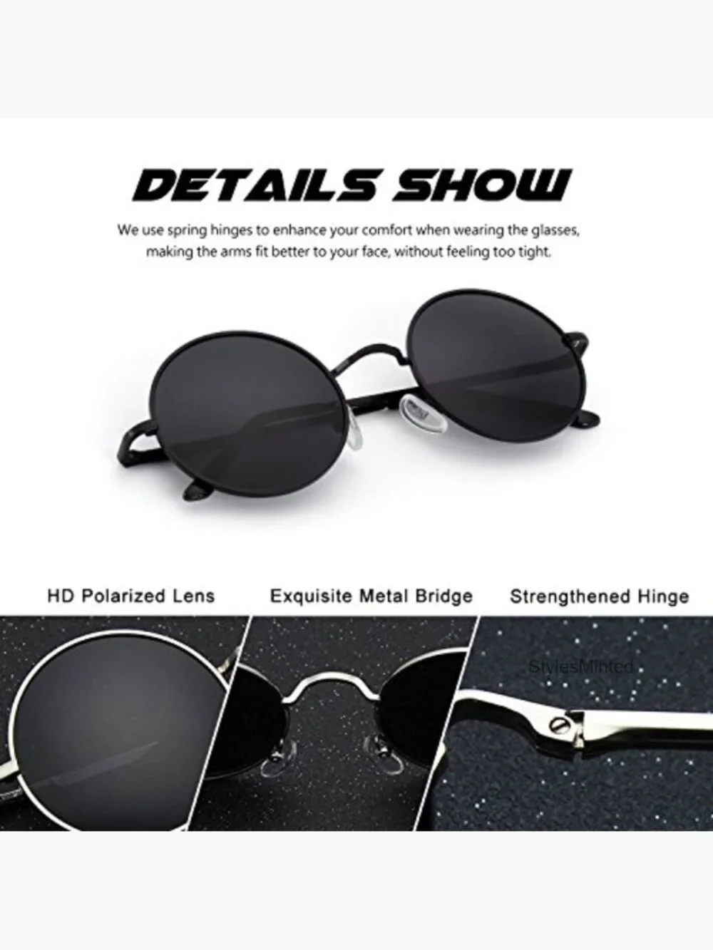 Retro Round Polarized Sunglasses UV400 Protection Metal Spring Hinge